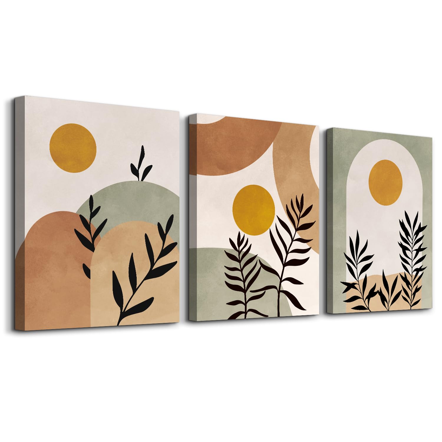hyidecorart Boho Canvas Wall Art for Living Room, Sun Leaves Abstract Geometry Nordic Minimalist Modern Plants Bedroom Bathroom Dining Room and Office — image 1