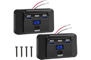 Linkstyle Car Charger Panel, Dual 18W QC3.0 USB A & 36W PD USB C Ports, Car Charging Outlet Panel with Button Switch & LED Vo