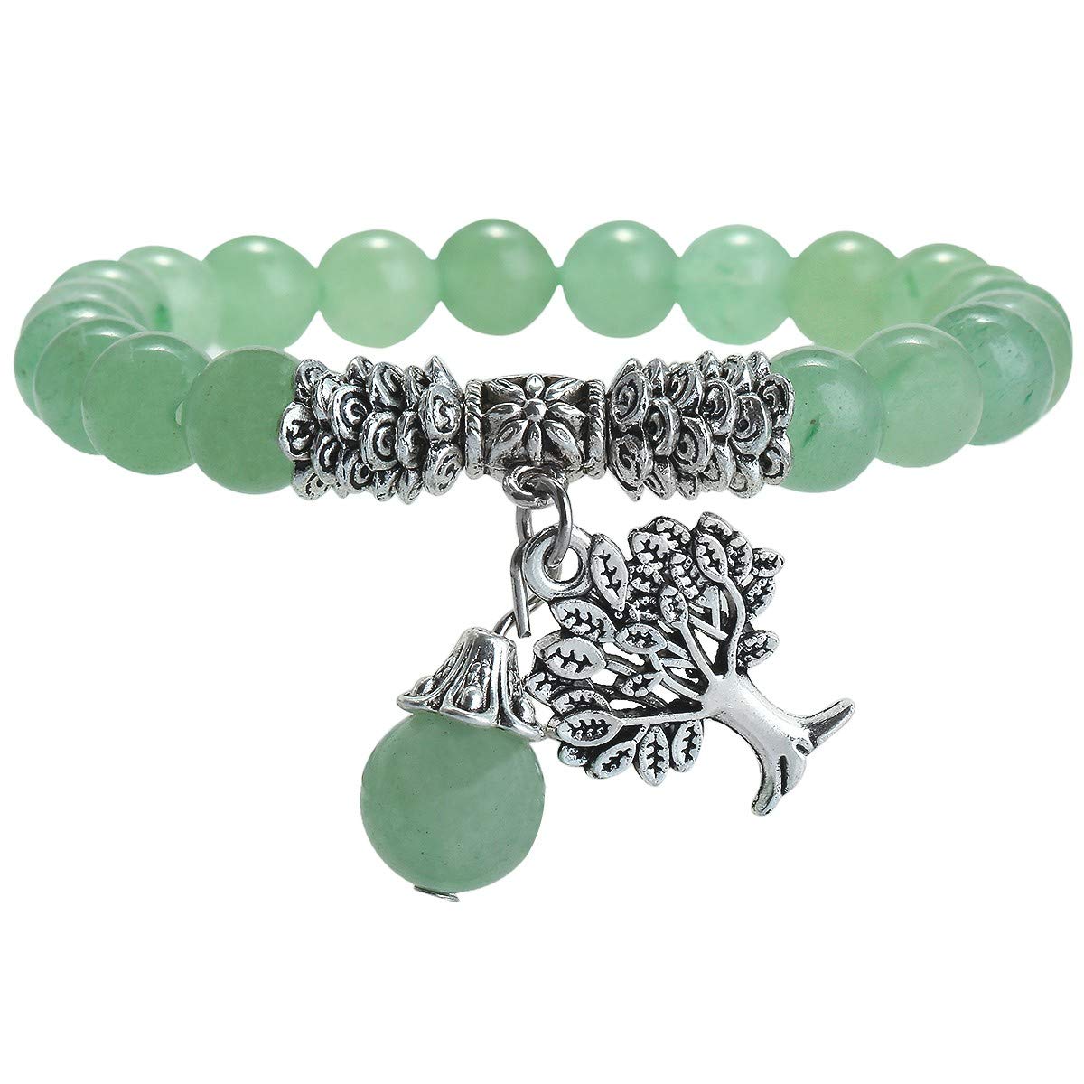 mookaitedecor Natural Green Aventurine Crystal Bracelet for Men Women Semi Precious Stone Tree of Life Stretch Bracelet, Reiki Chakra Healing Crystal Stone Beads Bracelet Tree of Life Jewellery Gift