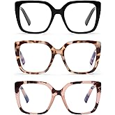 DOOViC 3 Pack Oversized Reading Glasses for Women Blue Light Blocking Square Stylish Computer Readers