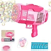 Fulercni Upgraded 132 Holes Bubble Machine Gun,Bazooka Bubble Machine,Rocket Bubble Gun Bubble Machine,Summer Toys Bubble Blaster Maker for Kids, Wedding, Birthday Gift (Pink)