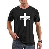 iudam Men's Short Sleeve Crewneck Graphic Tee Believe Cross Print Christian Shirts Workout Shirts