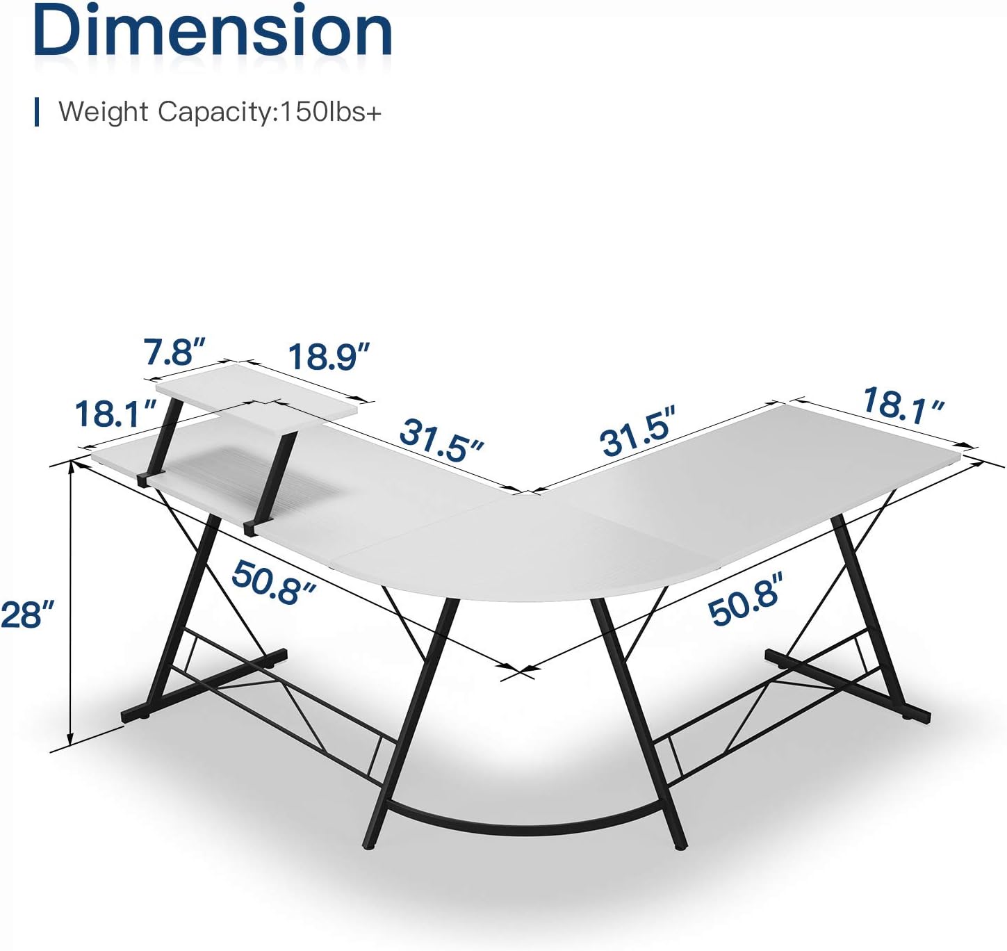 L Shaped Desk Home Office Desk with Round Corner Computer Desk with Large Monitor Stand Desk Workstation,White: Kitchen & Dining