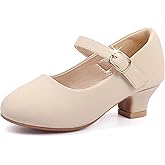 PANDANINJIA Molly Girls Dress Shoes Mary Jane Heels Flower Wedding Party Back to School Pump Shoes for Toddler Little Kid