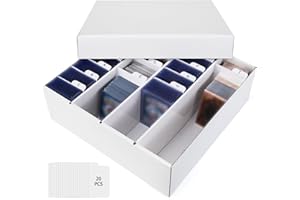 XRACV Trading Card Storage Box, 4 Row 3200 Count Collector Cards Box with Divider, White Corrugated Cardboard Compatible with Top Loader Organizer Sorting Tray Box for Sports Cards, MTG, TCG Cards (1-Pack)