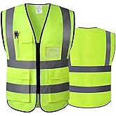 HPHST Reflective Safety Vest for Men & Women,High Visibility Class 2 Vest with 6 Pockets Meets ANSI Standards
