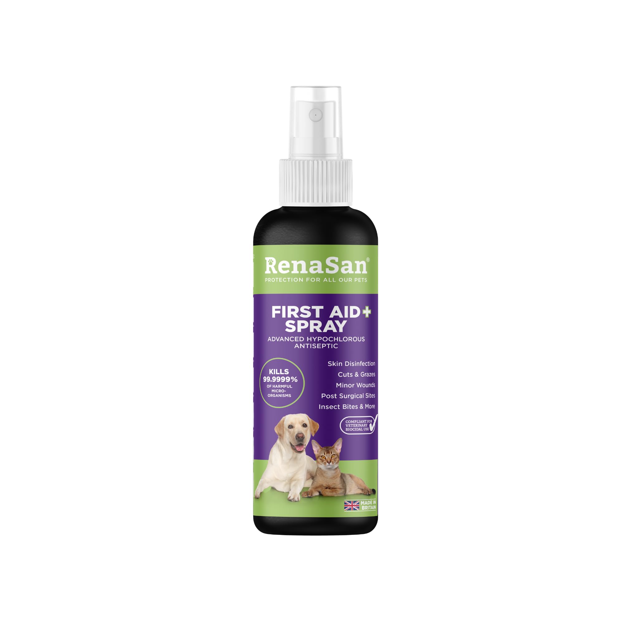 RenaSan Animal First Aid Spray (100ml) – Wound Disinfection, Kills Bacteria & Stops Itching, Alcohol-Free, Non-irritating, for Dogs, Cats & all other animals.