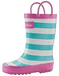 OAKI Kids Rain Boots with Handles, Mint, White