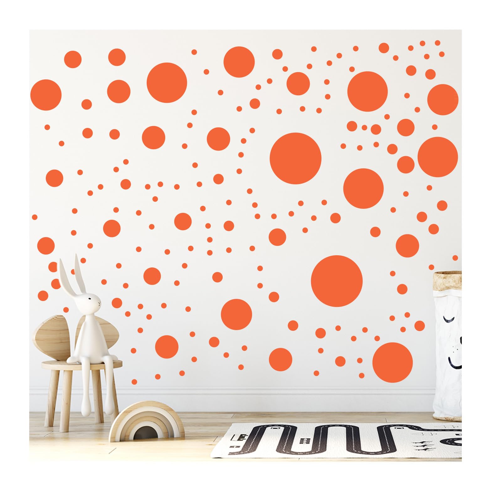 StickerDeen 500+ Assorted Polka Dot Circle Wall Stickers for Kids Bedroom Living Room, Classroom, Playroom Decor Removable Vinyl Wall Stickers Dots Wall Decals (Orange)