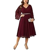Ever-Pretty Plus Women's Midi Formal Evening Dress V Neck Chiffon Plus Size Mother of Bride Dresses for Wedding Guest Gala