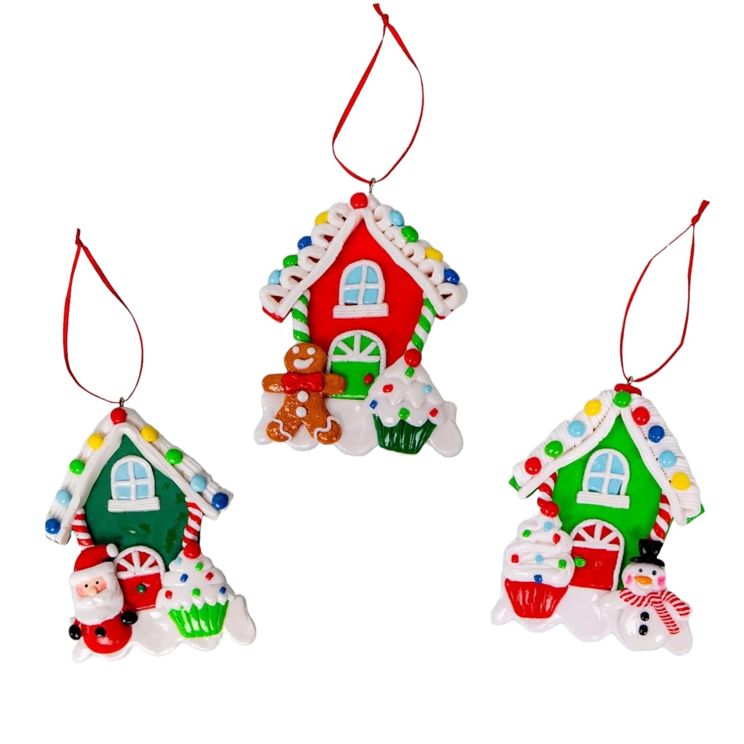 Christmas Tree Hanging Decorations Homes Decorated with Cup Cake Candy Santa Snowman Teddy Xmas Tree Wall Home Décor Ornaments 3pcs Set