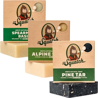 Dr. Squatch Natural Men’s Bar Soap 3 Pack Pine Tar Alpine Sage Spearmint Basil