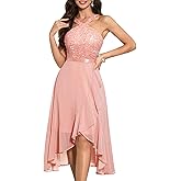Bbonlinedress Women's Halter Cocktail Dresses Sequin Hi-Lo Prom Formal Evening Wedding Guest Bridesmaid Dress for Teens 2026