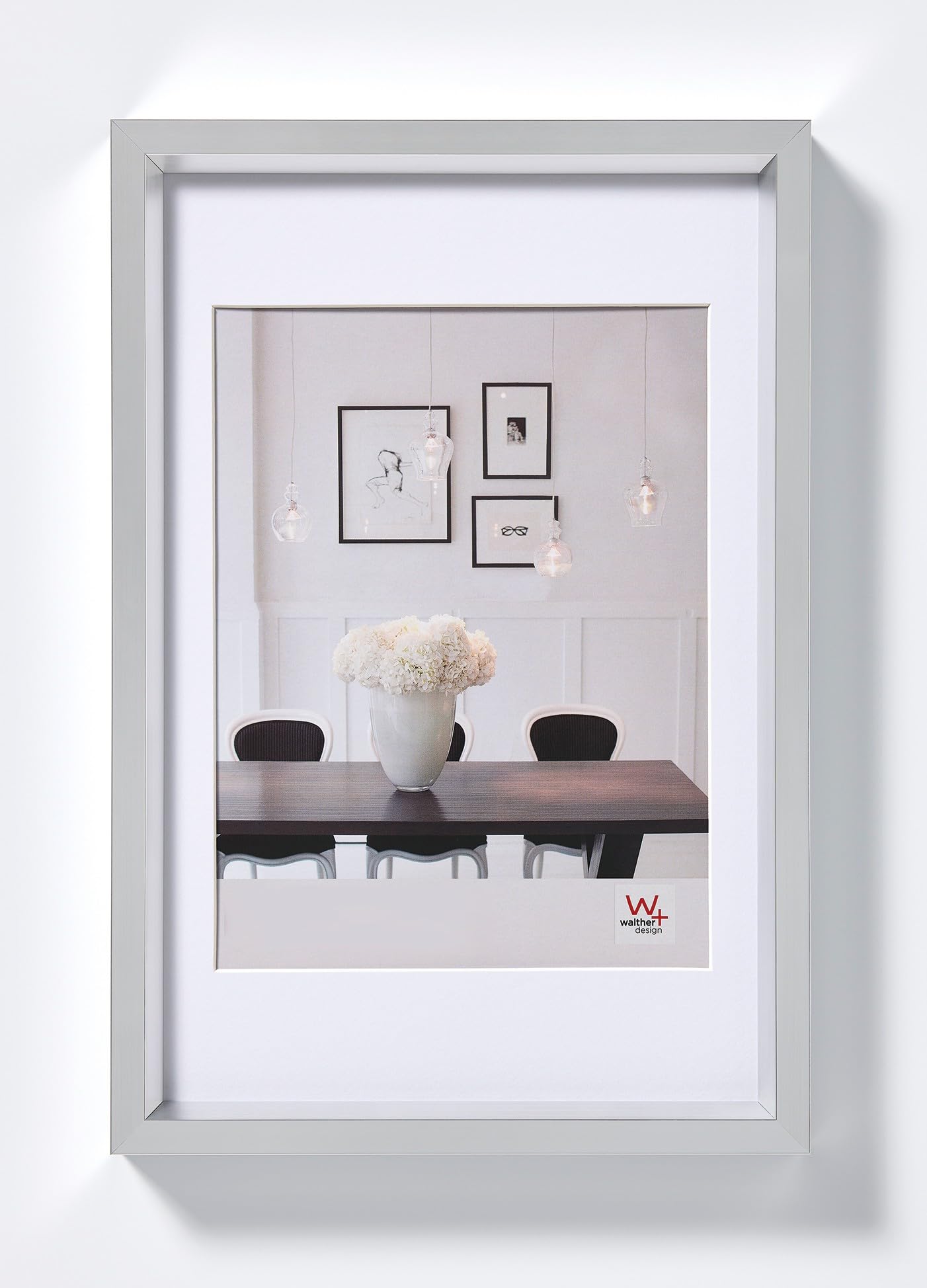walther design Picture Frame Silver 18 x 24 cm with PassepArtout, Steel Style Plastic Frame ES824S
