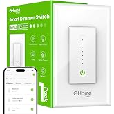 GHome Smart Dimmer Light Switch, Single Pole,1%-100% Dimming,SW2(1 Pack) | Neutral Wire Required,Works with Alexa and Google Home, 2.4GHz WiFi Only,Voice &amp; APP Control,Schedule,UL FCC Certified,4A