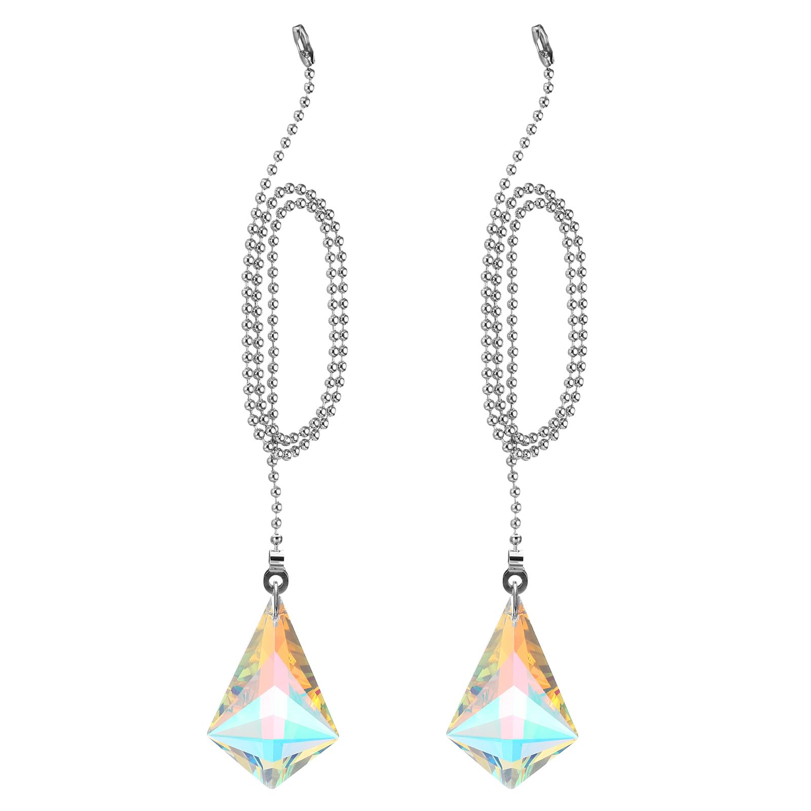 PATIKIL 22 Inch Ceiling Fan Pull Chain Extender Sets, 2 Pcs Crystal Tapered Shape Beaded Ball Fan Pull Chain with Ball Chain Connector, Light Rainbow Color