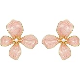 Irregular Statement Earrings for Women Unique Stainless Steel Petal White Enamel Large Stud Trendy Jewelry
