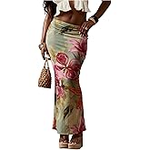 WDIRARA Women's Floral Maxi Beach Skirt Bodycon Long Cover Up Skirts Mesh See Through for Vacation