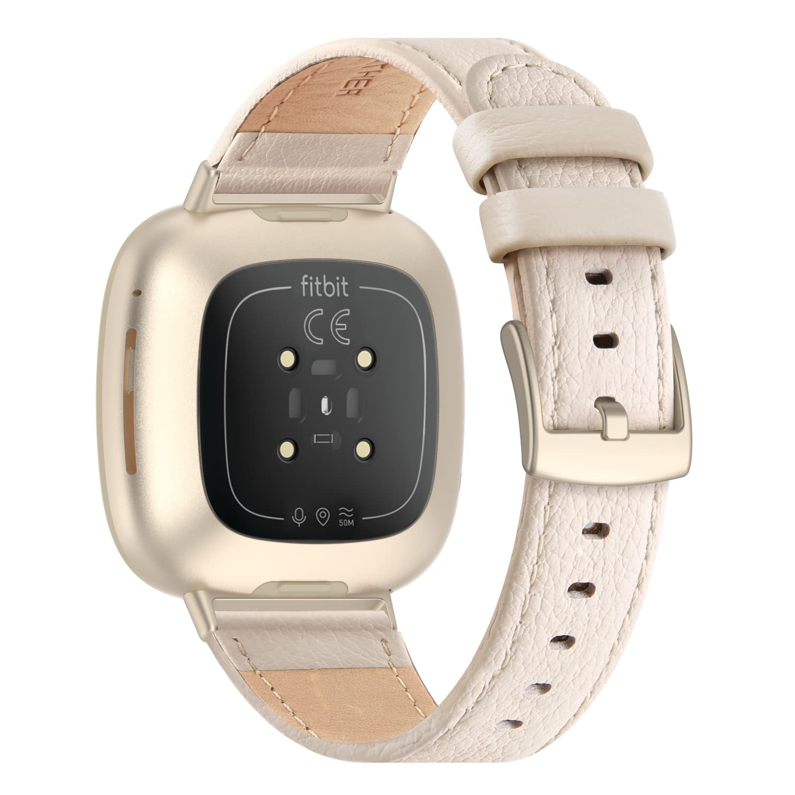 Tuocal Genuine Leather Strap Compatible with Fitbit Versa 4 / Versa 3 / Sense 2 / Sense for Women Men, Soft Breathable Genuine Leather Adjusted Replacement Strap Wristband for Fitbit Versa 4/3 — image 1