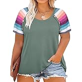 TIYOMI Plus Size Tops for Women Round Neck Square Neck T Shirts Summer Casual Short Sleeve Tunic Blouses XL-5XL