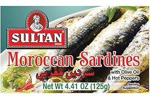 Sultan Moroccan Season Sardines in Olive Oil, 100% All-Natural, High Protein, No Additives, No Preservatives, Paleo, Carnivore, Keto Friendly, Zero Carb, Sealed Freshness 4.37oz