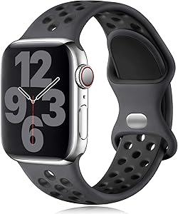 Vcegari Sports Band Compatible with Apple Watch 42mm 44mm, Soft Breathable Silicone Strap for iWatch SE Series 6 5 4 3 2 1, Charcoal/Black M/L