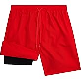 Quad Seven Boys Swim Trunks with Compression Liner Quick Dry Bathing Suit Swim Shorts (Sizes: 8-14)