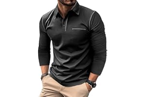 PEVOSU Mens Long Sleeve Polo Shirts Cotton Casual Polo Shirt Collared Button Classic Golf Polo T Shirts