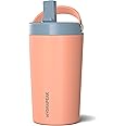 Hydrapeak Junior 14oz Insulated Kids Water Bottle with Straw Lid - Stainless Steel Double Walled and Leak-Proof Insulated Kids Water Bottle for School (Peach/Storm)