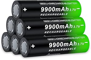 BENKIA 1￵￵￵8￵￵￵6￵￵￵5￵￵￵0 Rechargeable Battery L￵￵i￵￵t￵￵h￵￵i￵￵u￵￵m 3.7V 9900mAh Large Capacity Batteries Flat Top (6 Pack Battery)