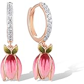 Santuzza 925 Sterling Silver Enamel Tulip Cuff Pierced Earrings for Women