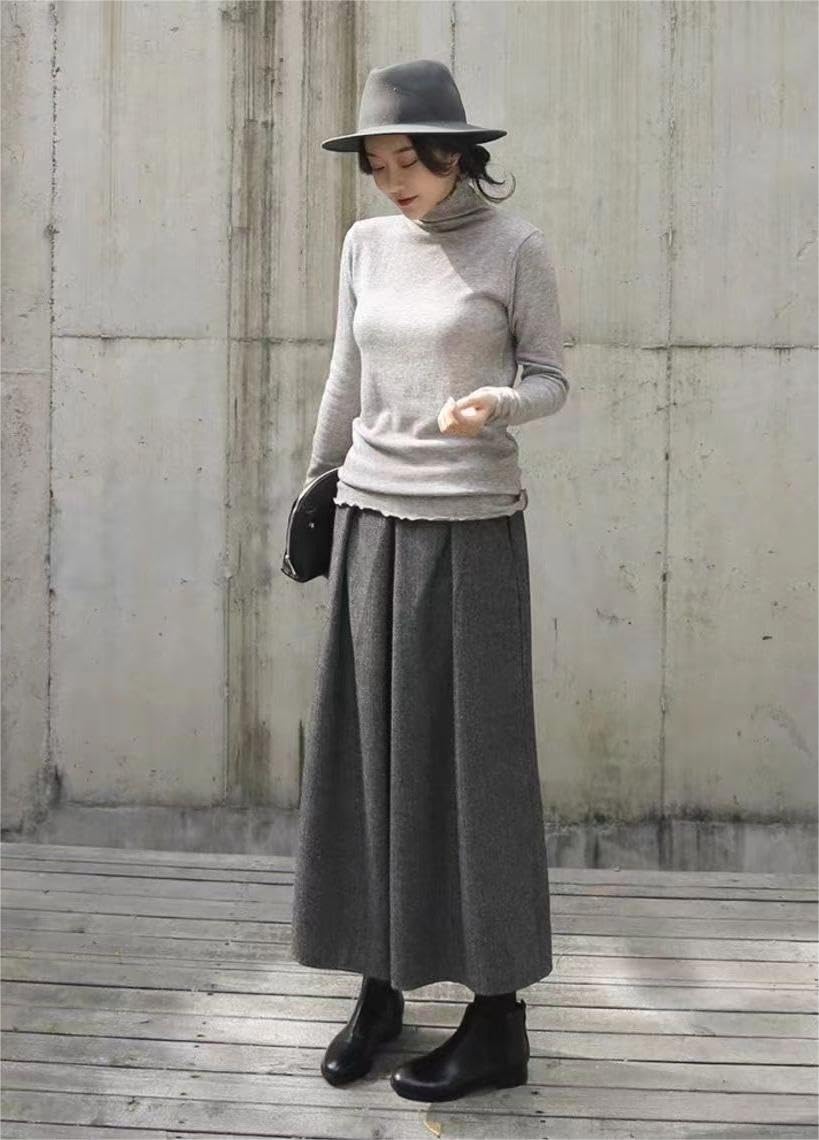 [syvent] 12F623 Women's Wide Pants, Fluffy, Autumn and Winter, Warm, Volume, Winter, Loose, Ankle Pants, Nine Quarter Length, Body Cover, Beautiful Legs, Slim, Gaucho Pants, Wool, Cold Protection,