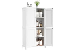 Shintenchi Bathroom Storage Cabinet with Doors and Shelves, Floor Cabinets for Washroom Furniture, Laundry Room, Organization with Adjustable Shelf, White
