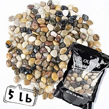 OUPENG Pebbles Decorative Polished Gravel - 5 Pounds Natural Polished Mixed Color Stones, Small Decorative River Rock Stones (80-Oz).