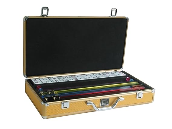 White Swan Mah Jongg (TM) - White Tiles - Pusher Arms - Aluminum Case - Gold