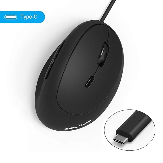 Jelly Comb USB C Maus, Ergonomische Vertikale Typ C Maus mit Kabel, DPI 800/1200/1600 Einstellbar für MicrosoftPro/MacBook/Ch