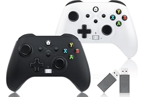 Gamrombo 2 Pack Wireless Controller Replacement for X-box One, X-box Series X|S Controller with Audio Jack & Volume Button/Turbo/Macro/Dual Shock, with 2.4GHz Adapter Black+White - Need to Upgrade