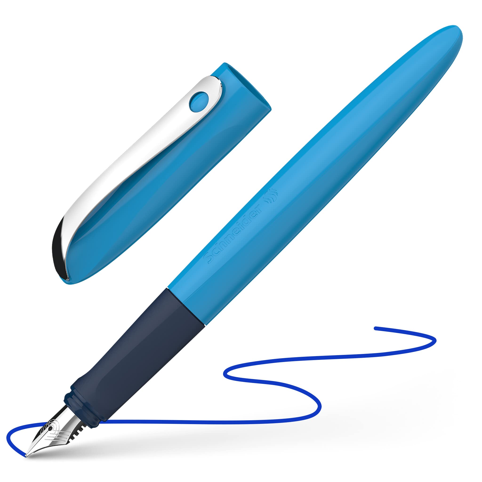 Schneider 162113 Wavy Fountain Pen for Right- and Left-Handed Users with Beginner Nib Blue
