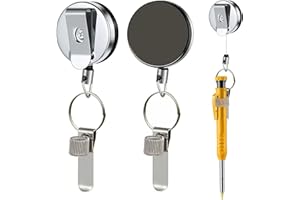 2Pcs Retractable Pull Pen Pencil Holder, 27.5" Metal Carpenter Pencil Holder with Steel Cord and Belt Clip for Carpenters, Wo