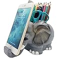 Large Capacity Elephant Desk Pen and Pencil Holder Pen Cup Holder With Phone Stand,Desk Accessories Stationery Makeup Brush Holder Vanity Desk Supplies Organizer Home Office Decor