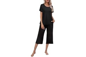 Ekouaer Women's Pajamas Set Short Sleeve Top With Capri Pants Pjs Lounge & Sleepwear Set S-XXL
