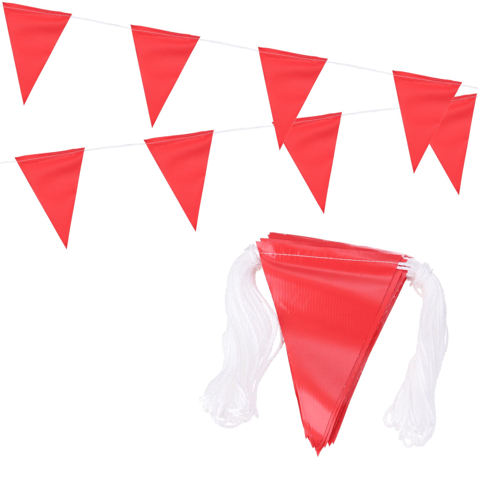 PATIKIL 100ft Pennant Banner Flags, Warning Flagging Banner Safety Flag Barrier Signs for Perimeter Making Traffic Control Party Events, 45 Flags Red