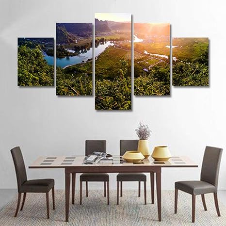 Amazon Co Jp 壁のアートロックンロールポスターヴィンテージhdプリントのキャンバスの写真リビングルームの絵画の家の装飾 5パネルのアートワークギャラリーラップストレッチハングする準備ができて 横向き ホーム キッチン