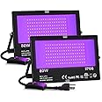 Black Light 80W LED Blacklight for Glow Party, Halloween Decorations, Neon Birthday Party, Body Paint, Fluorescent Tapestry Poster, IP66 Waterproof UV Flood Light Outdoor with Plug and Switch, 2 Pack