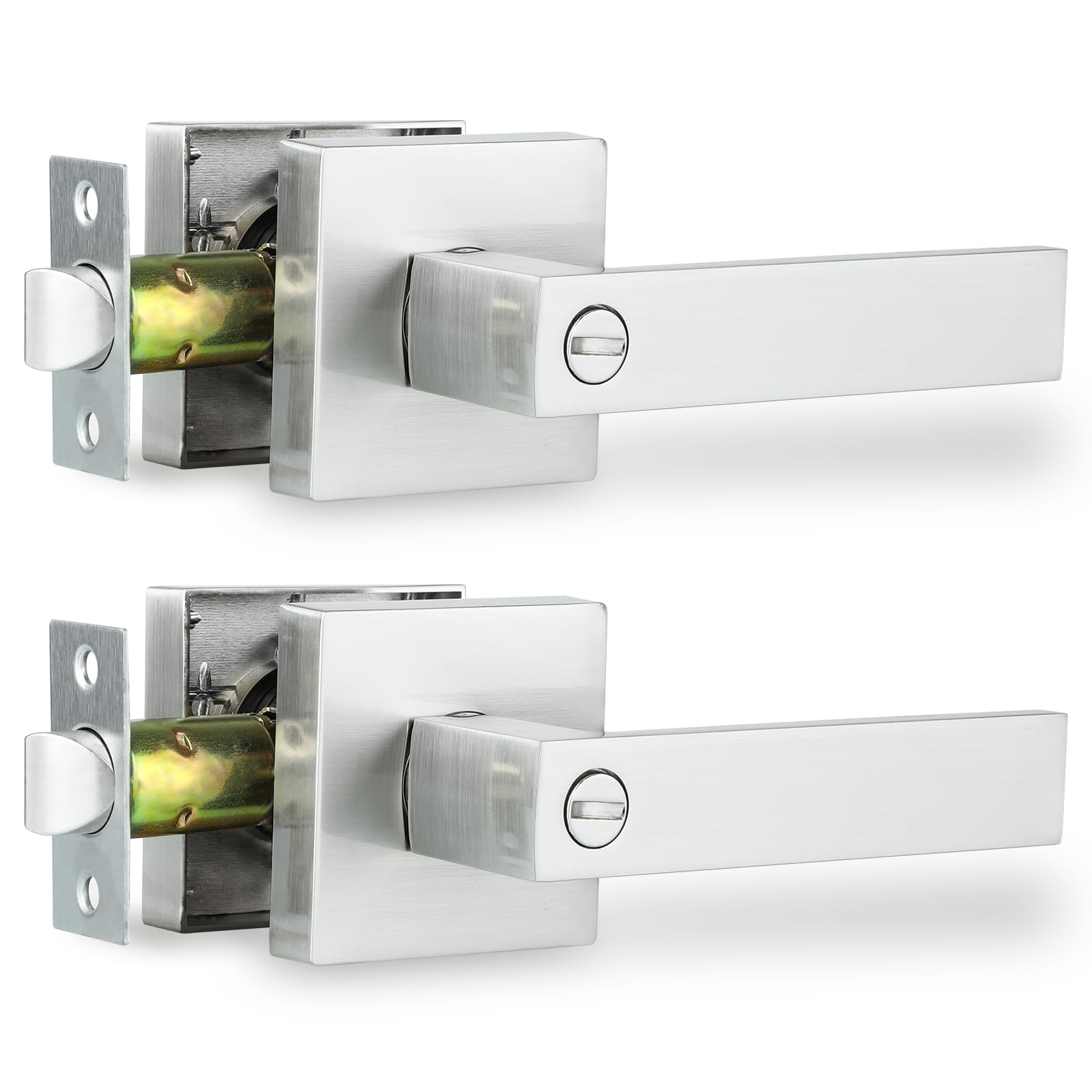 Photo 1 of RAZCC Door Lever, Heavy Duty Interior Door Handles for Bathroom & Bedroom Privacy Door Lock Handle Keyless Door Knobs in Satin Nickel for Right & Left Sided Doors, 2 Pack