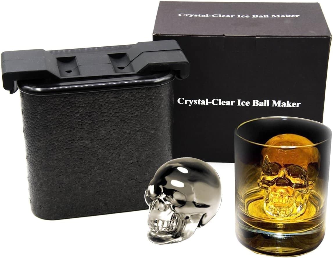 Malayas - Ice Cube Trays,Black Silicone Giant Ice Ball Cube Maker Use for Whiskey Particles,Clear Ice Ball Maker with Non-Spill Lid,Best for Freezer,Water,Whiskey,Cocktail and Other Drink (Skull)