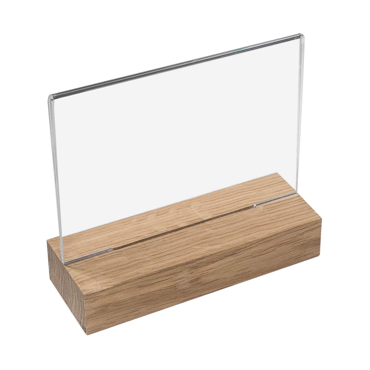 HMF 46941 Acrylic Menu Holder with Wooden Foot | DIN A6 Landscape Format | Transparent โ image 1