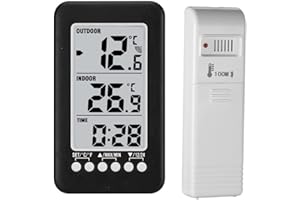 DOCOOLER LCD ℃/℉ Digital Wireless Indoor/Outdoor Thermometer Clock Temperature Meter with Transmitter