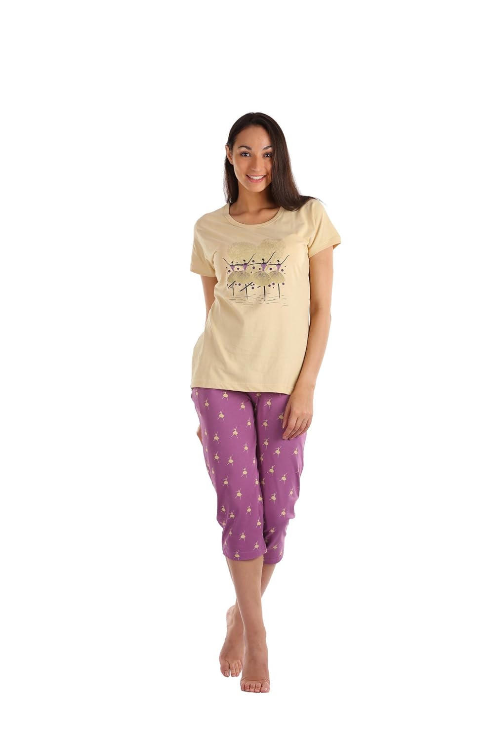 women night suit night dress lounge wear - printed - half sleeve - 100% pure cotton - top & capri set by lenissa