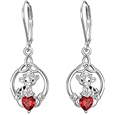 PROESS Animal Earrings for Women 925 Sterling Silver Cute Otter/Cow/Raccoon Dangle Earrings with Heart-shaped CZ Jewelry Gifts for Chrismas Birthday